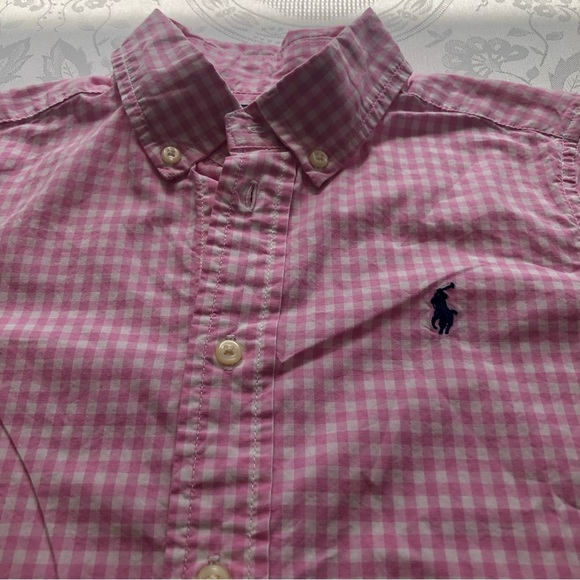 Ralph Lauren Pink/White Checkered Button-Up Shirt Boys Size 5 Short Sleeves Logo - Picture 14 of 16